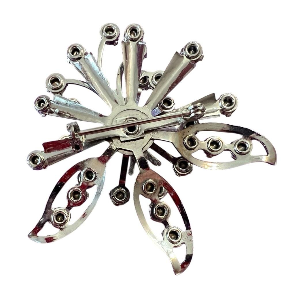 Vintage Brooch Pin Silver Tone Filigree Starburst  Multicolored Lucite Crystals - Picture 3 of 3